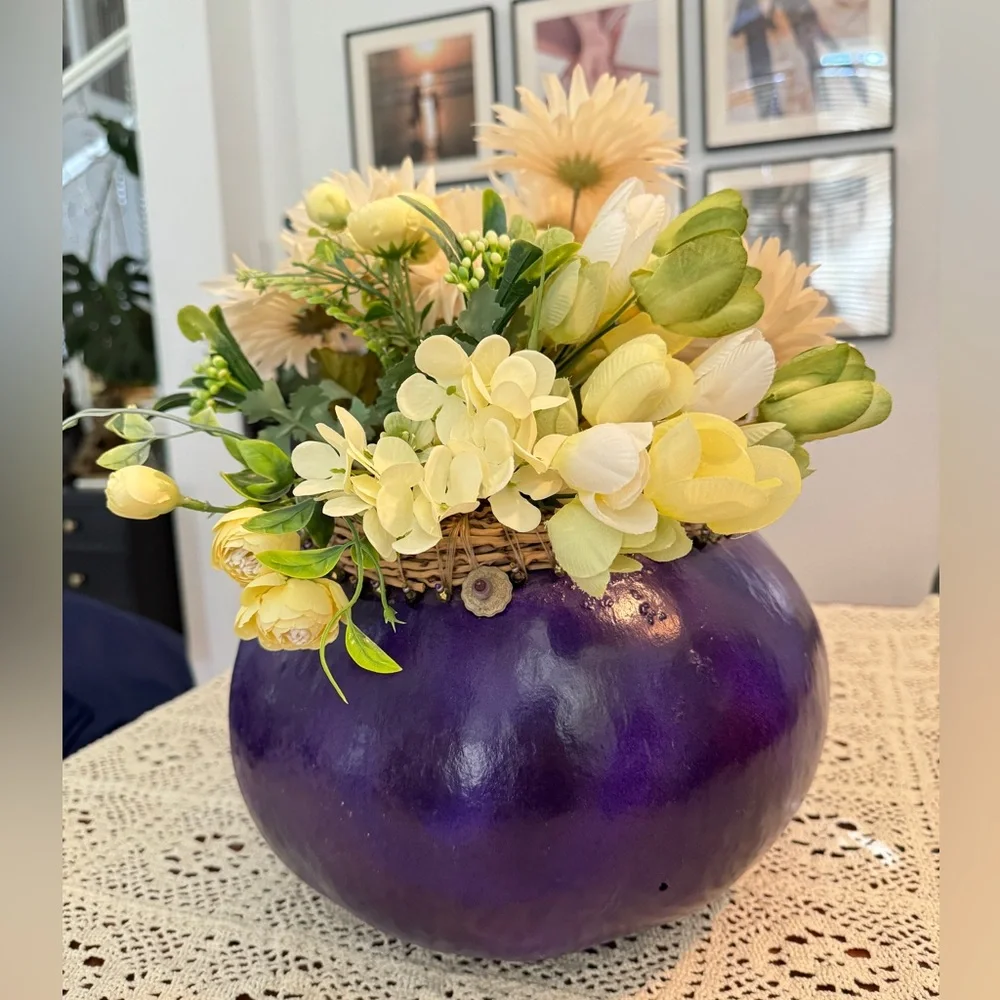 Handmade Gourd Art Bowl/Vase Purple Black Tabletop Decor